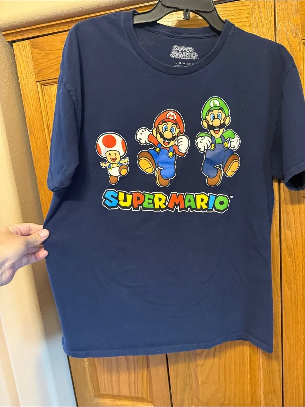 Nintendo Super Mario Navy Blue Graphic Tee with Mario, Luigi & Toad- Large